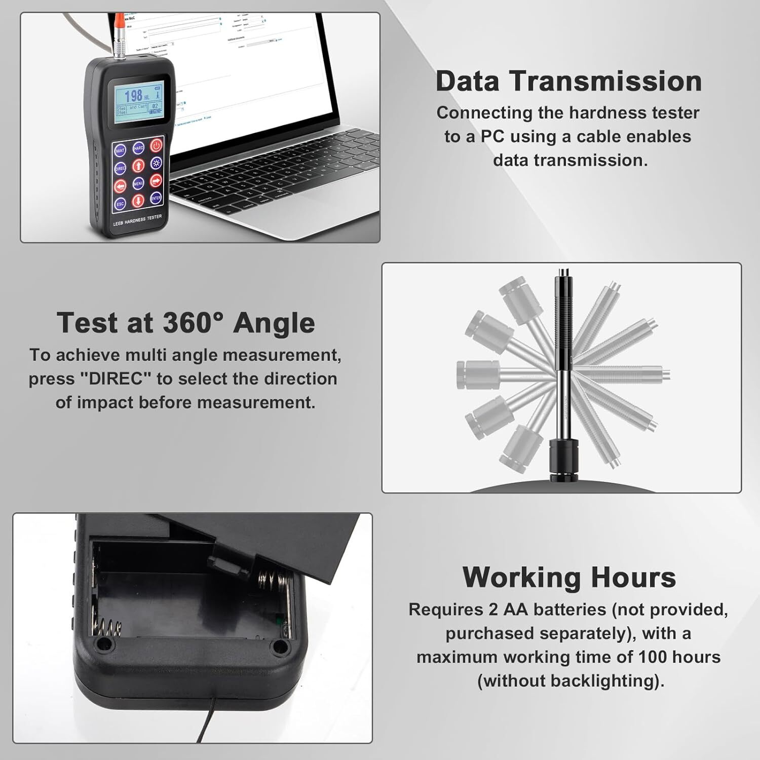 Portable Leeb Hardness Tester 7-in-1 Metal Hardness Meter with Calibration Block