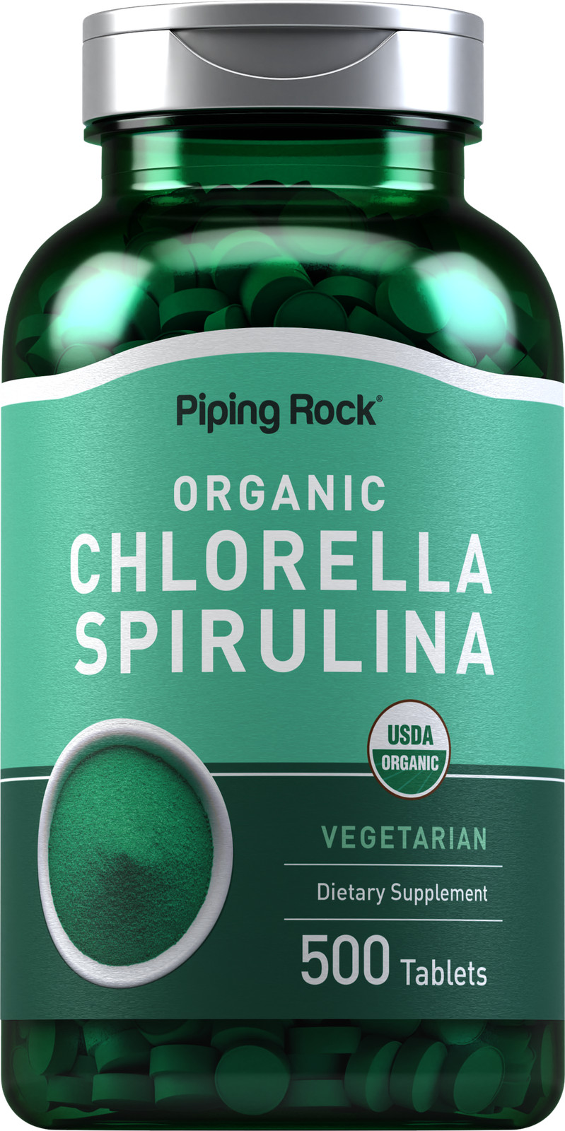 Chlorella Spirulina Organic | 500 Tablets | Vegetarian, Non-GMO | by Piping Rock