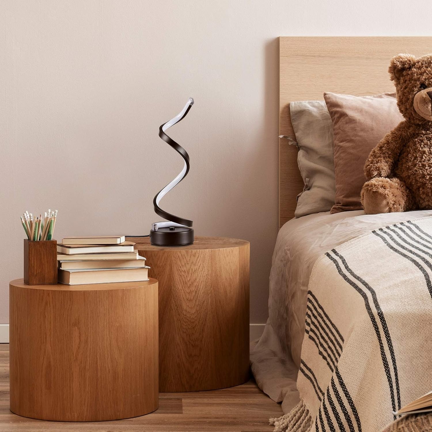 Table Lamp for Live Room Black Dimmable LED Lamp Small Bedside Nightstand Lamps