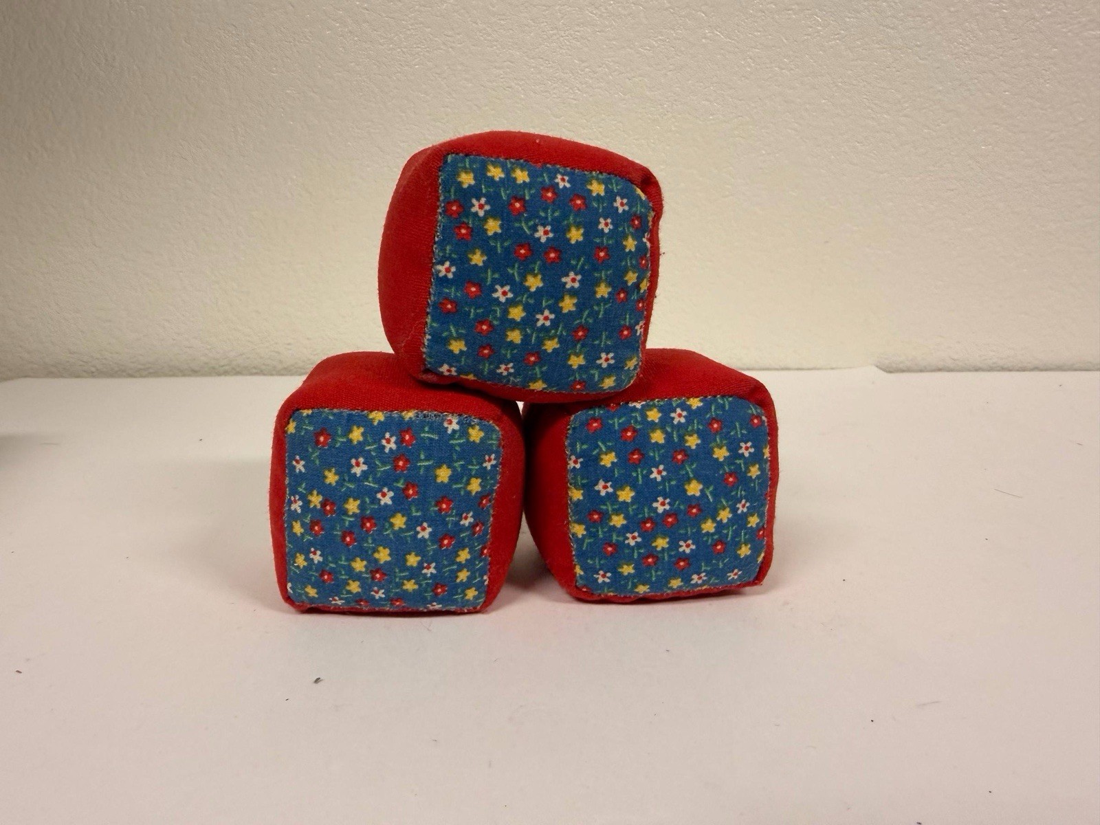 Vintage Juggling Bean Bags Set of 3 Fabric Cubes 2” Retro Handmade