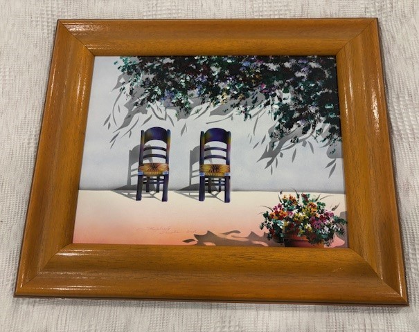 2001 French Artist Michele Danielle Signed "Two Chairs" Original Canvas Painting
