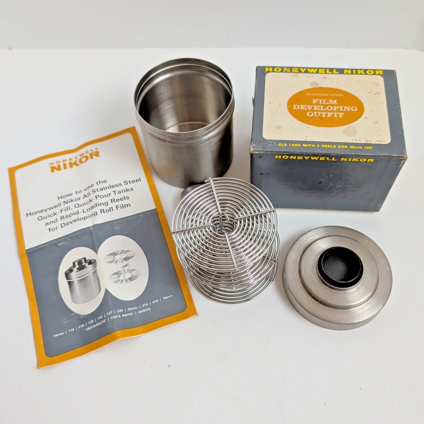 Honeywell Nikor Stainless Steel Film Developing Outfit Reels Quick Fill Pour