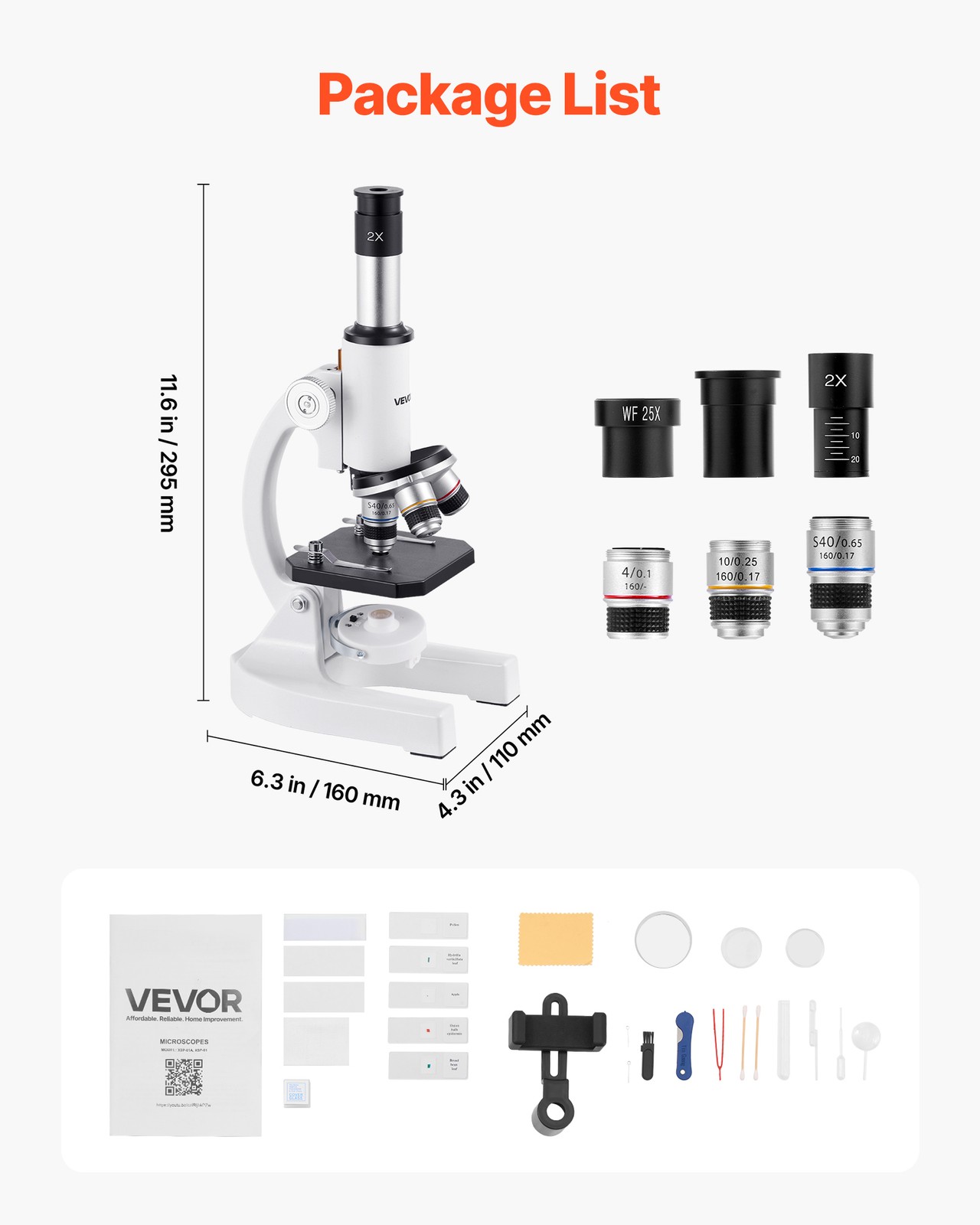 VEVOR Professional Monocular Compound Microscope Kit 40-2000X Magnification