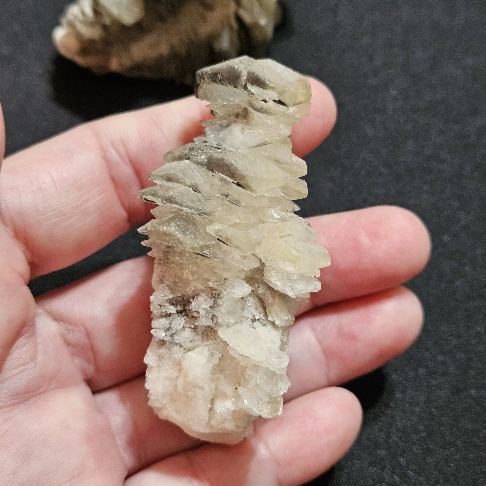 Lot Of 2 Pagoda Calcite Crystals, Step Stones With Hematite, UV Fluorescent