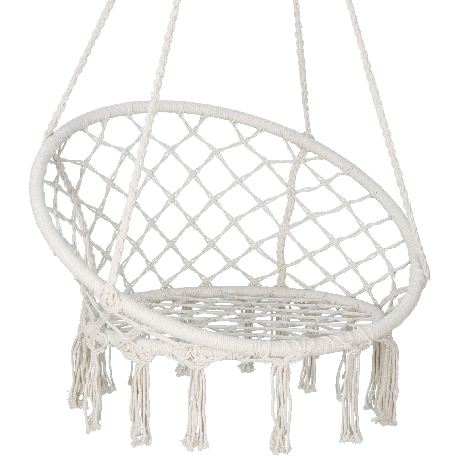 Beige Hammock Chair Macrame Swing Hanging Cotton Durable Rope Yard Swing Sturdy