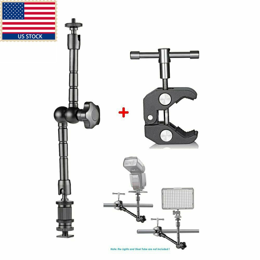 US 11" Articulating Magic Arm + Super Clamp Crab for DSLR Camera LCD Monitor LED