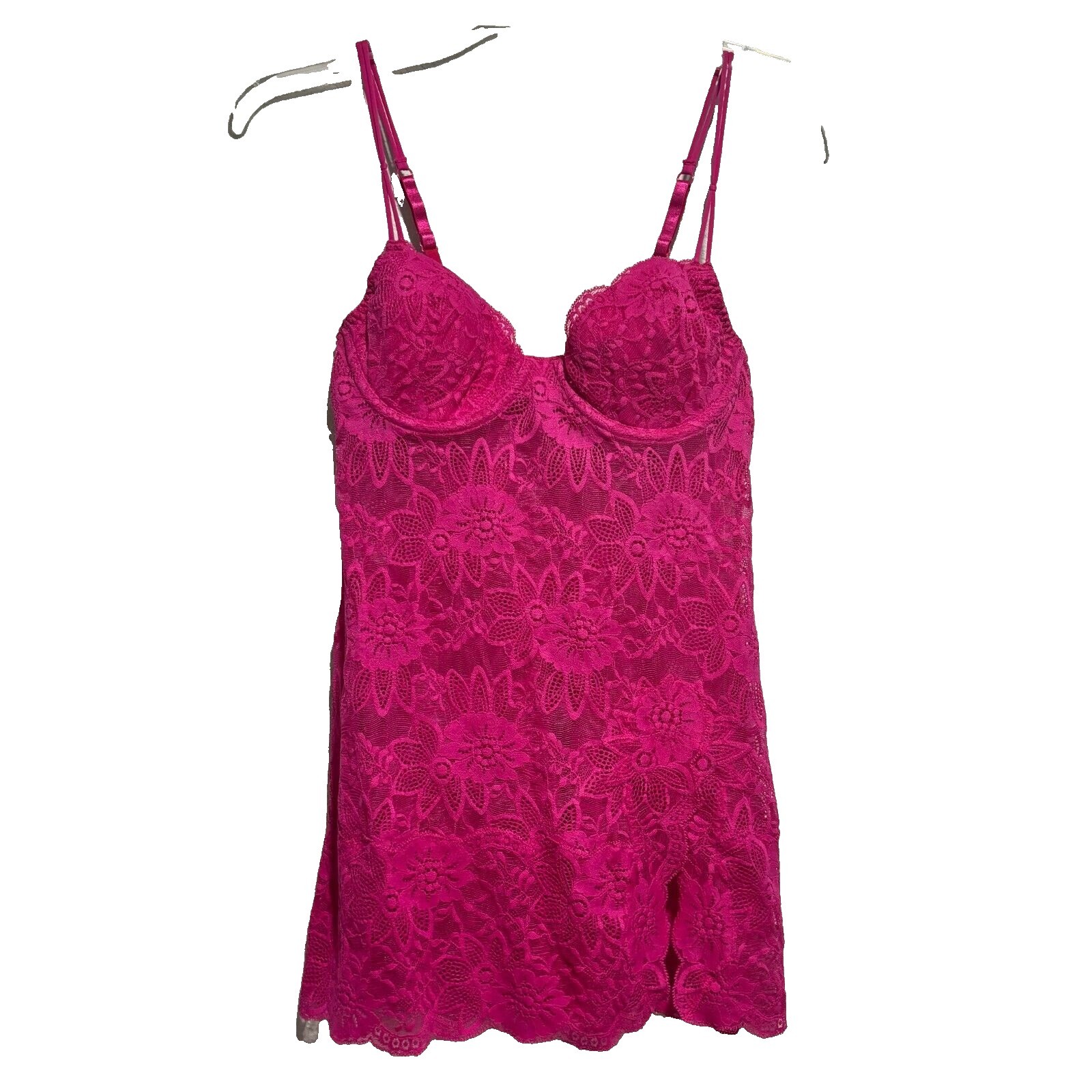 Victoria's Secret Hot Pink Floral Lace Underwire Chemise Slip Dress 34C Y2K