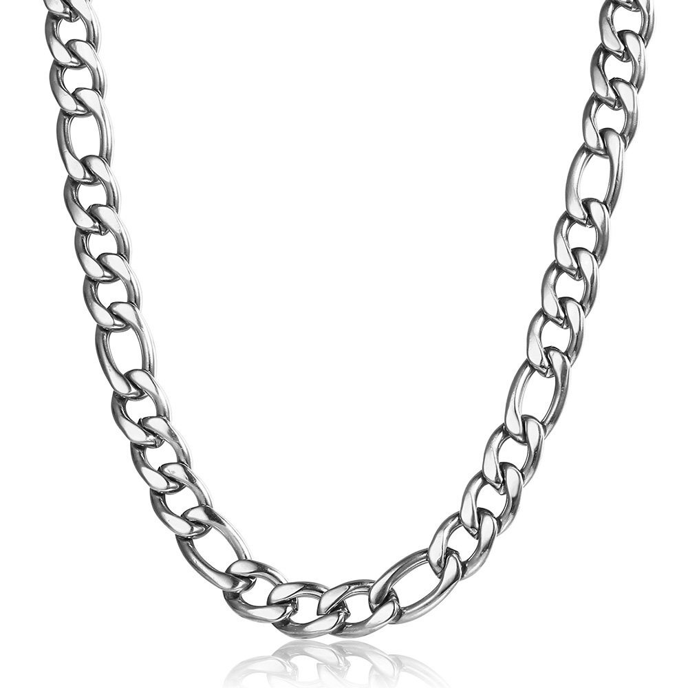 3/5/7/9mm Silver Stainless Steel Figaro Chain Necklace Choker Men Women 16-30"