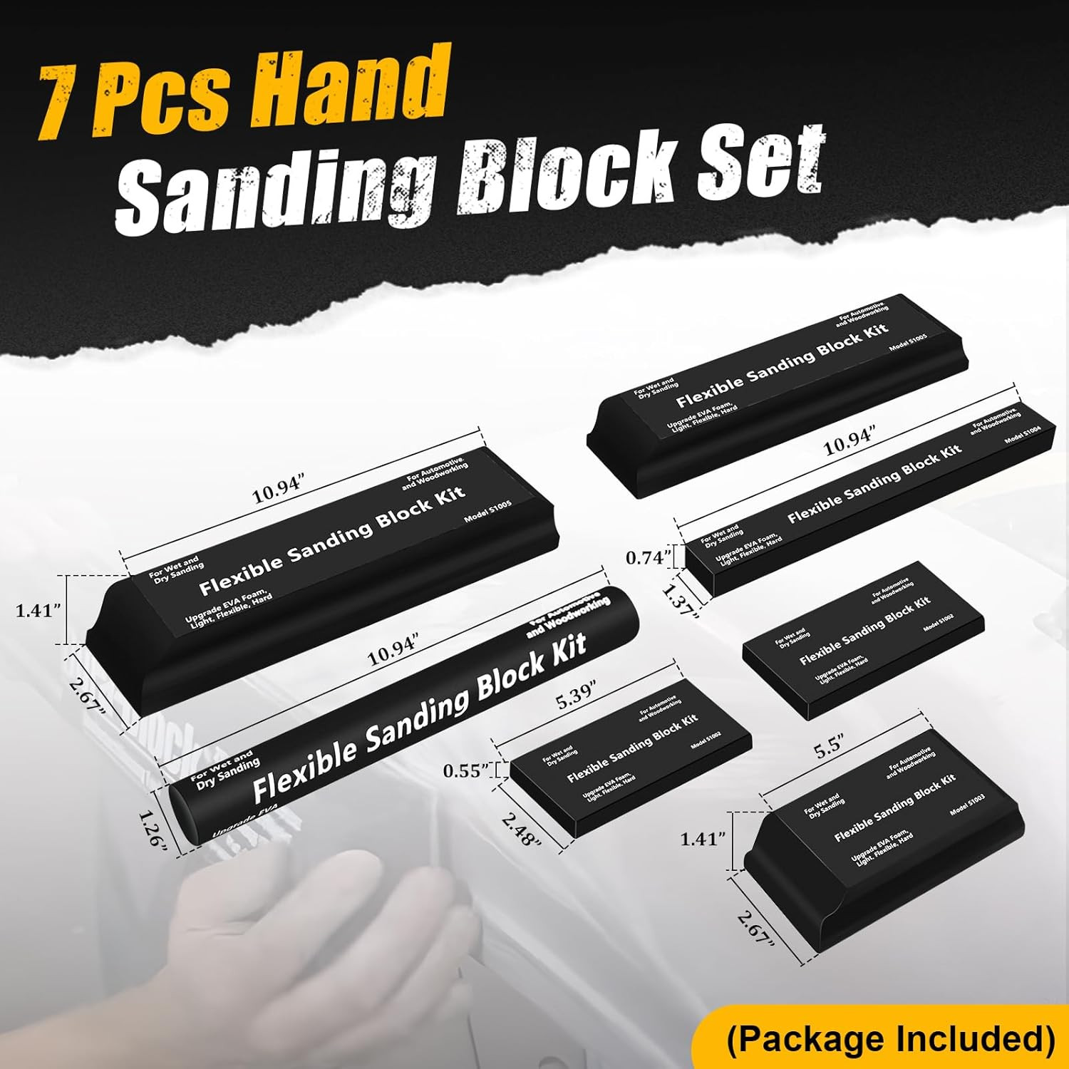 7Pcs Sanding Block Kit Flexible EVA Foam Wet or Dry for Automotive or Woodwork
