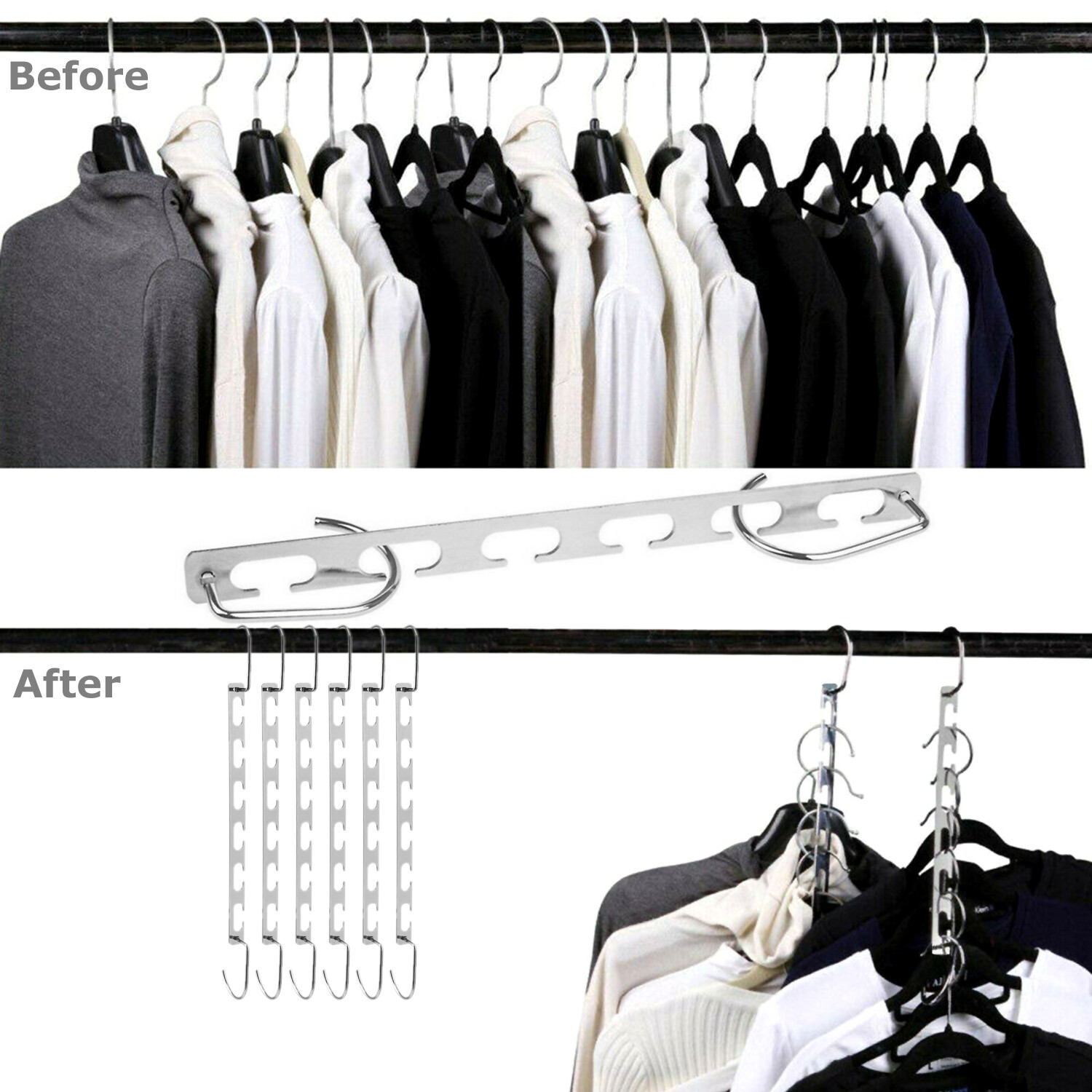 6 Pcs Metal Wonder Closet Hanger Organizer Hook Space Saving Clothes Rack NEW US