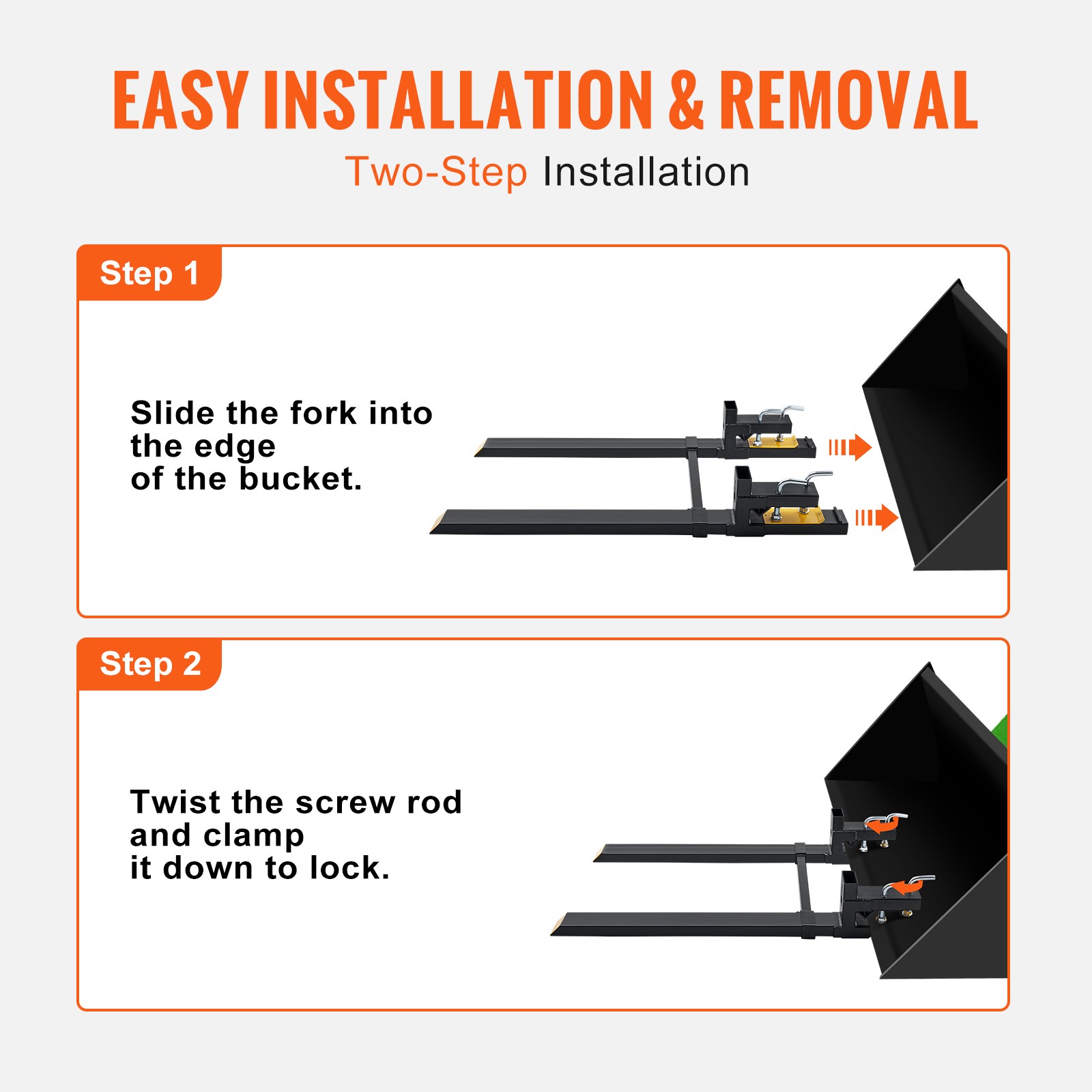 Clamp on Pallet Forks 4000 lbs Tractor Forks 60" Adjustable Bucket Forks
