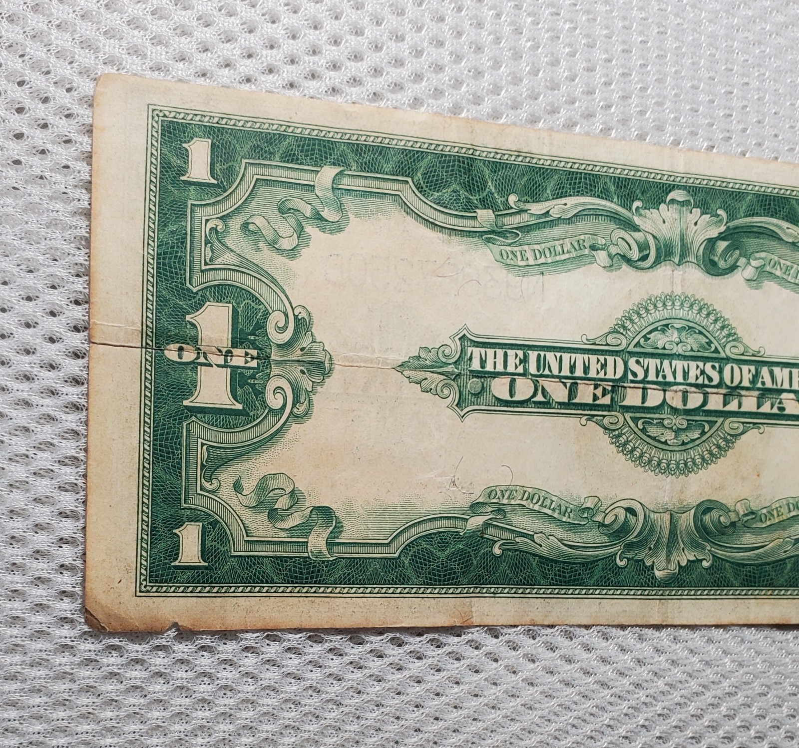 1923 $1 Silver Certificate Horse Blanket Blue Seal Large Size Note Border Damage