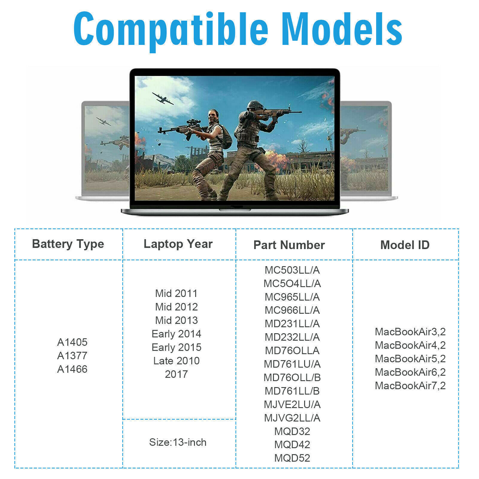 Battery A1466 for MacBook Air 13'' A1369 A1496 A1405 A1377 2013 2014 2015 2017