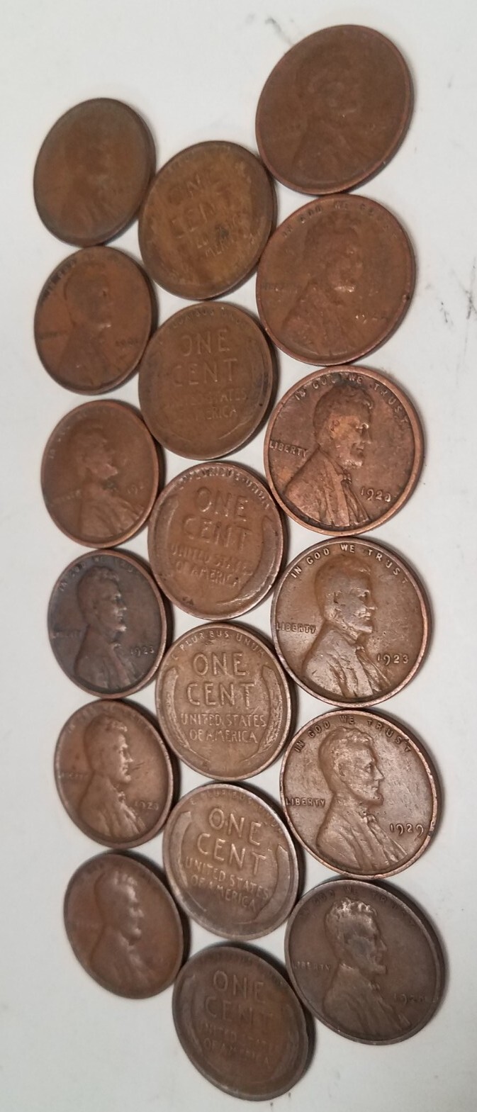 1322029M21218 LOT OF 18 WHEAT PENNIES LINCOLN CENT COINS 1920-1929 95+ YEARS OLD