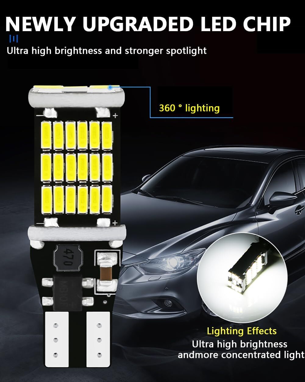 T15 921 912 LED Reverse Backup Light Bulbs W16W 916 6000K Super Bright White