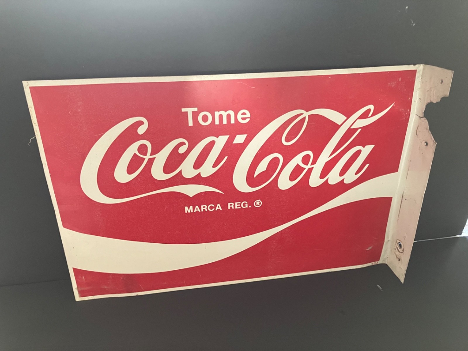 ORIGINAL VINTAGE METAL COCA COLA FLANGE SIGN 2 SIDED SPANISH SIGN