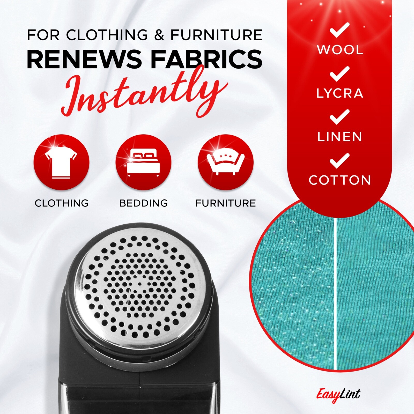 EasyLint Pro Lint Remover Fabric Shaver Fuzz Pill Bobble Defuzzer Sweater Shaver