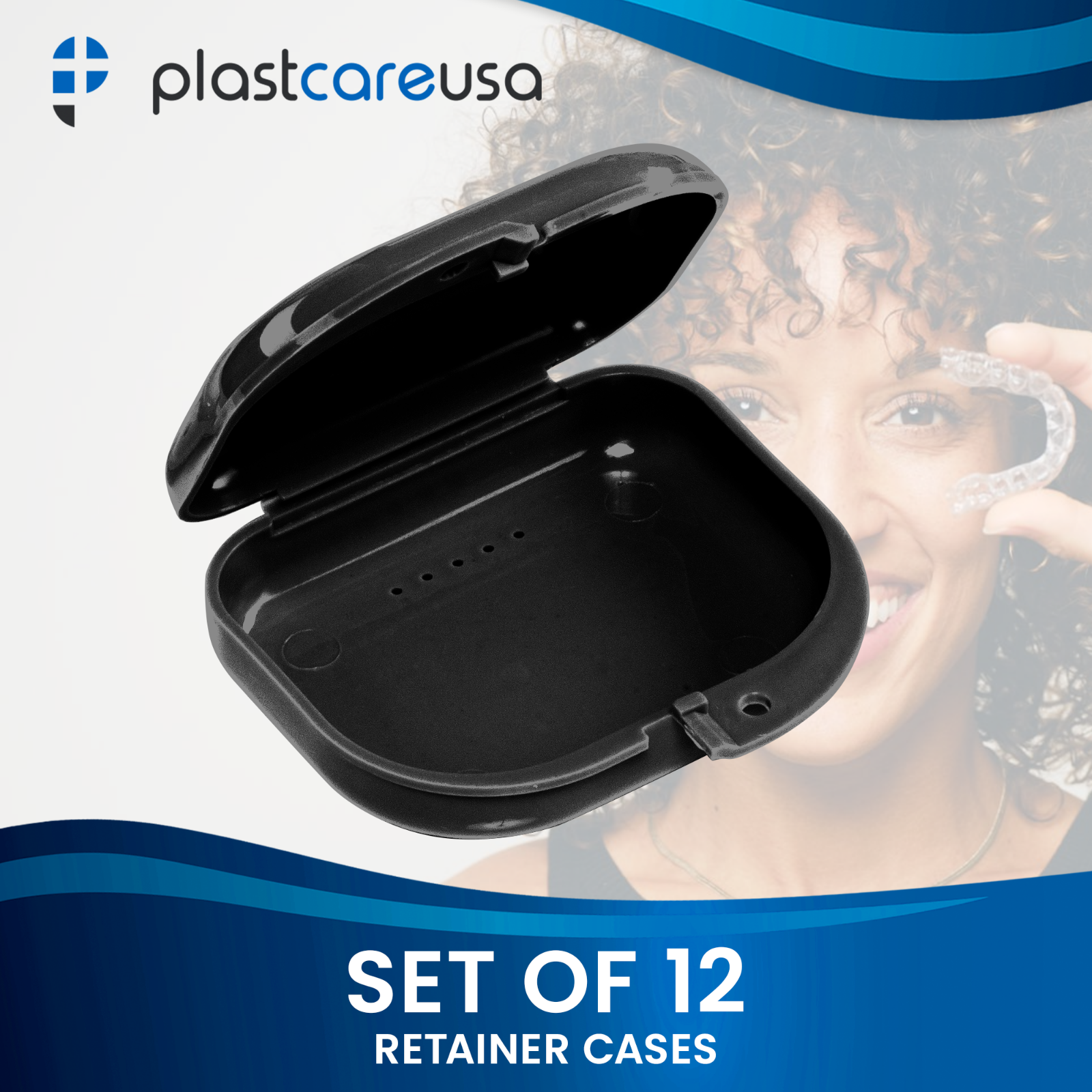 Black Retainer Case w/ Vent Holes - UV Cleaner Case, Mouth Guard Aligners