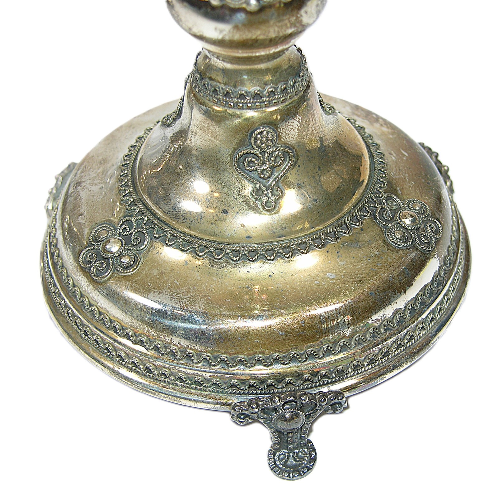 RARE Pair of Jerusalem Shevach Bros Filigree Sterling Silver Candlestick Holders