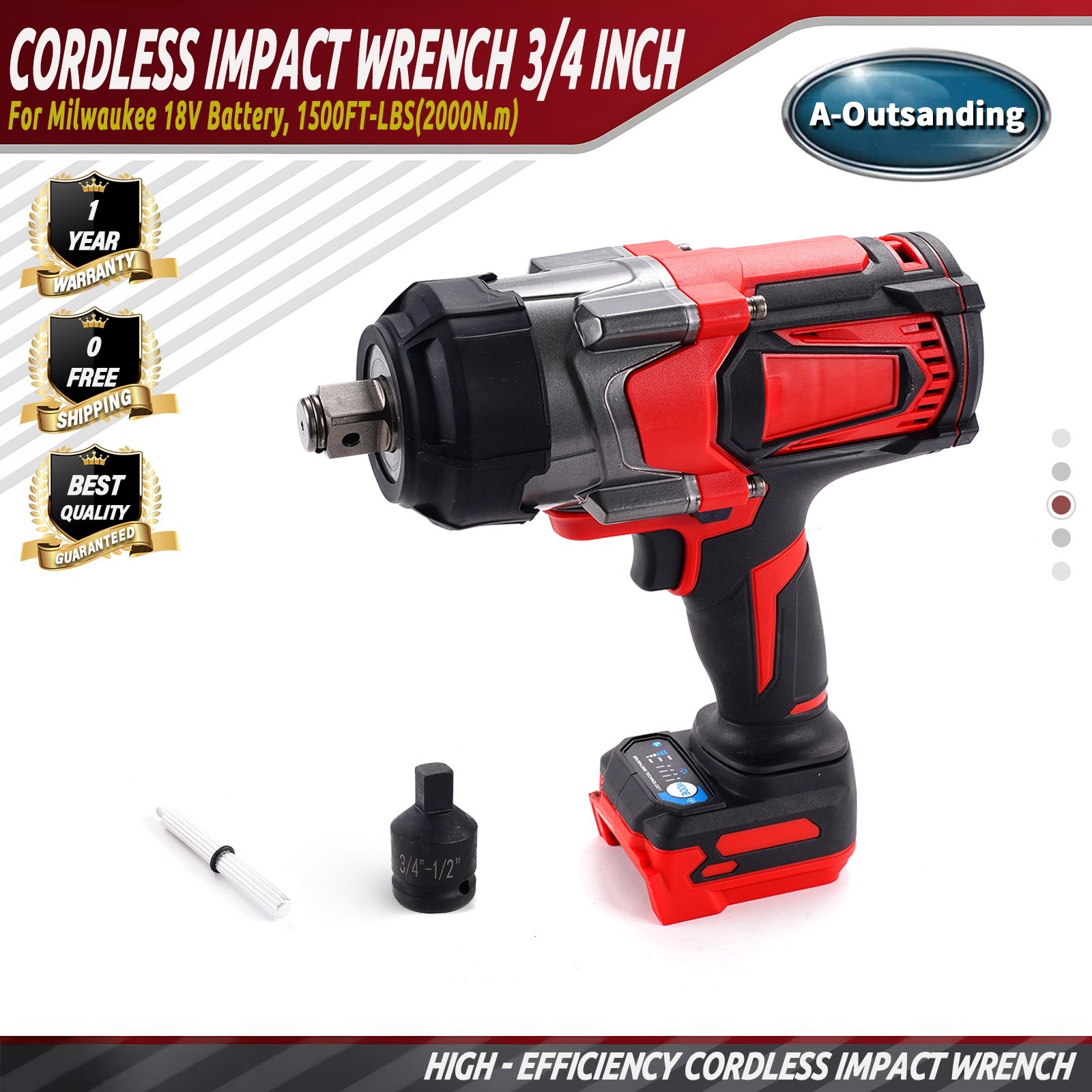 Cordless Impact Wrench 3/4 inch1500FT-LBS For Milwaukee 18V Battery (No Battery)