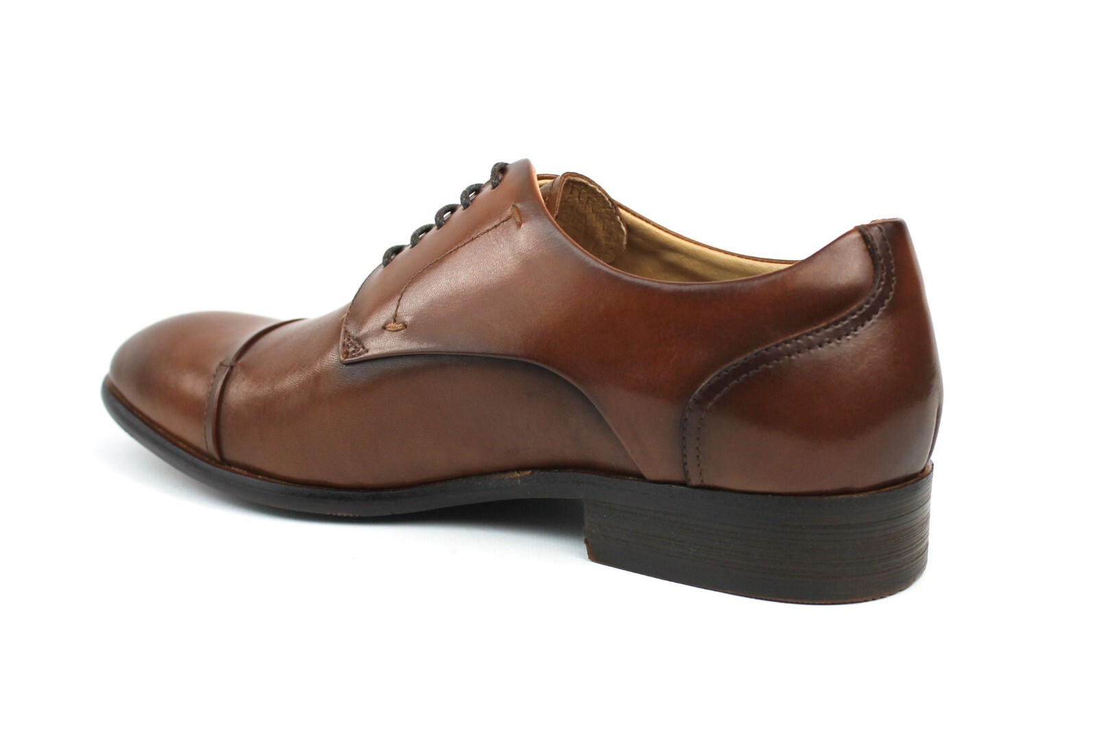 Mens Exclusive Genuine Leather Cognac Brown Lace Up Cap Toe Oxfords Dress Shoes