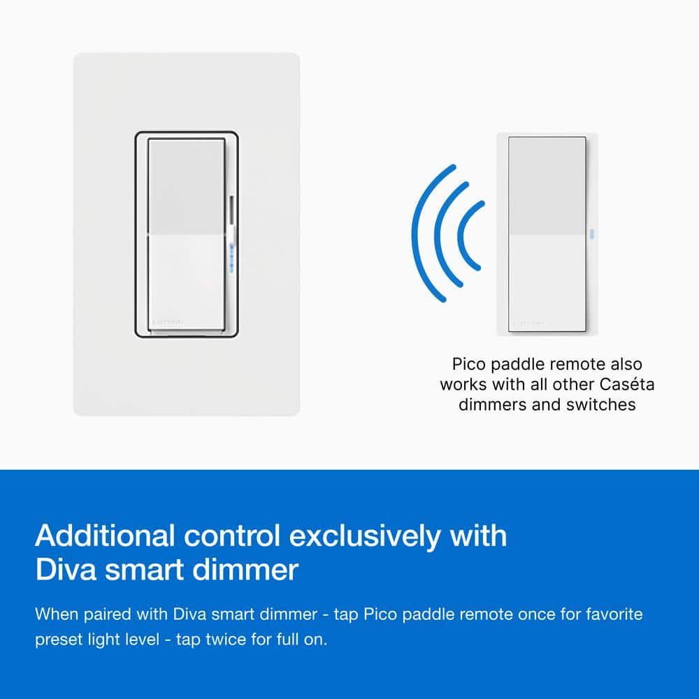 Pico Paddle Remote for On/Off Control of Caseta Smart Switches/Dimmers, White (P