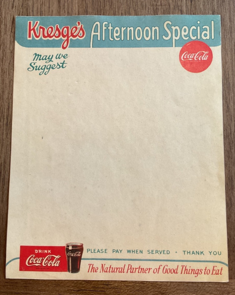 Vintage Blanket Coca Cola Menu Pad - Unused