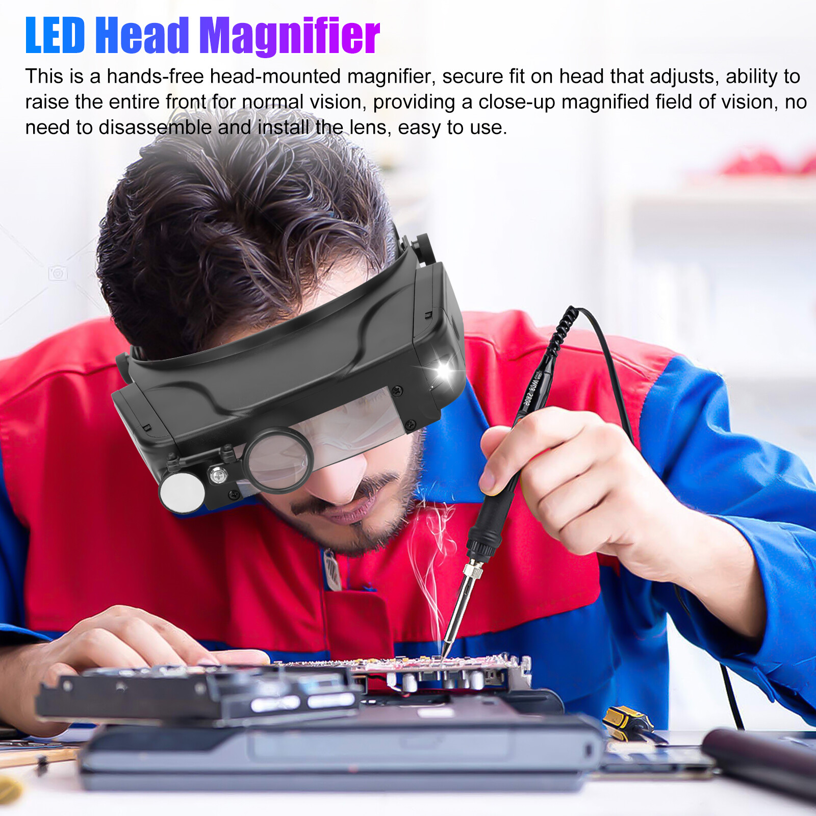 Jewelers Head Headband Magnifier 2 LED Illuminated Visor Magnifying Glasses Lens