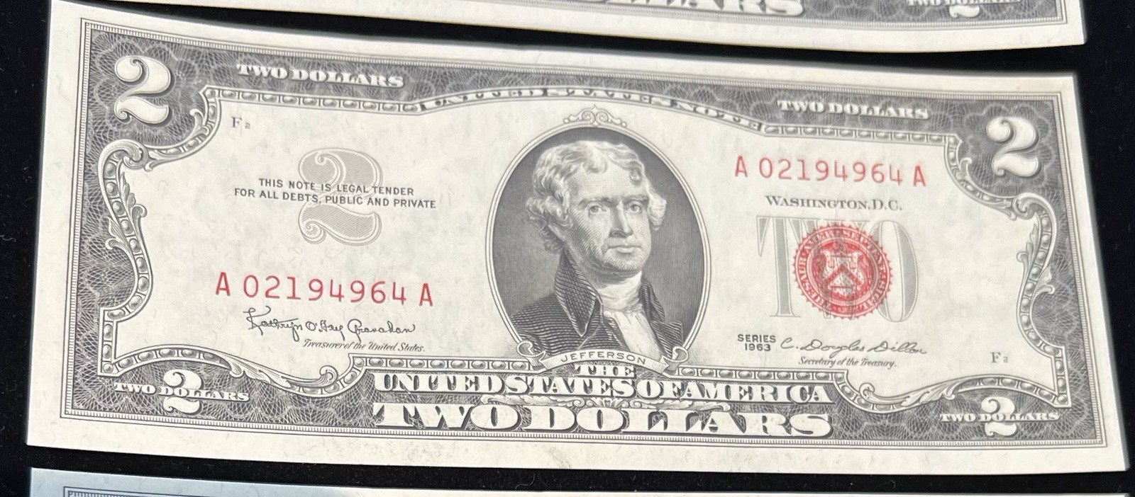 1963 Lot of 3 Consecutive $2 Two Dollar Bill Red Seal Notes!