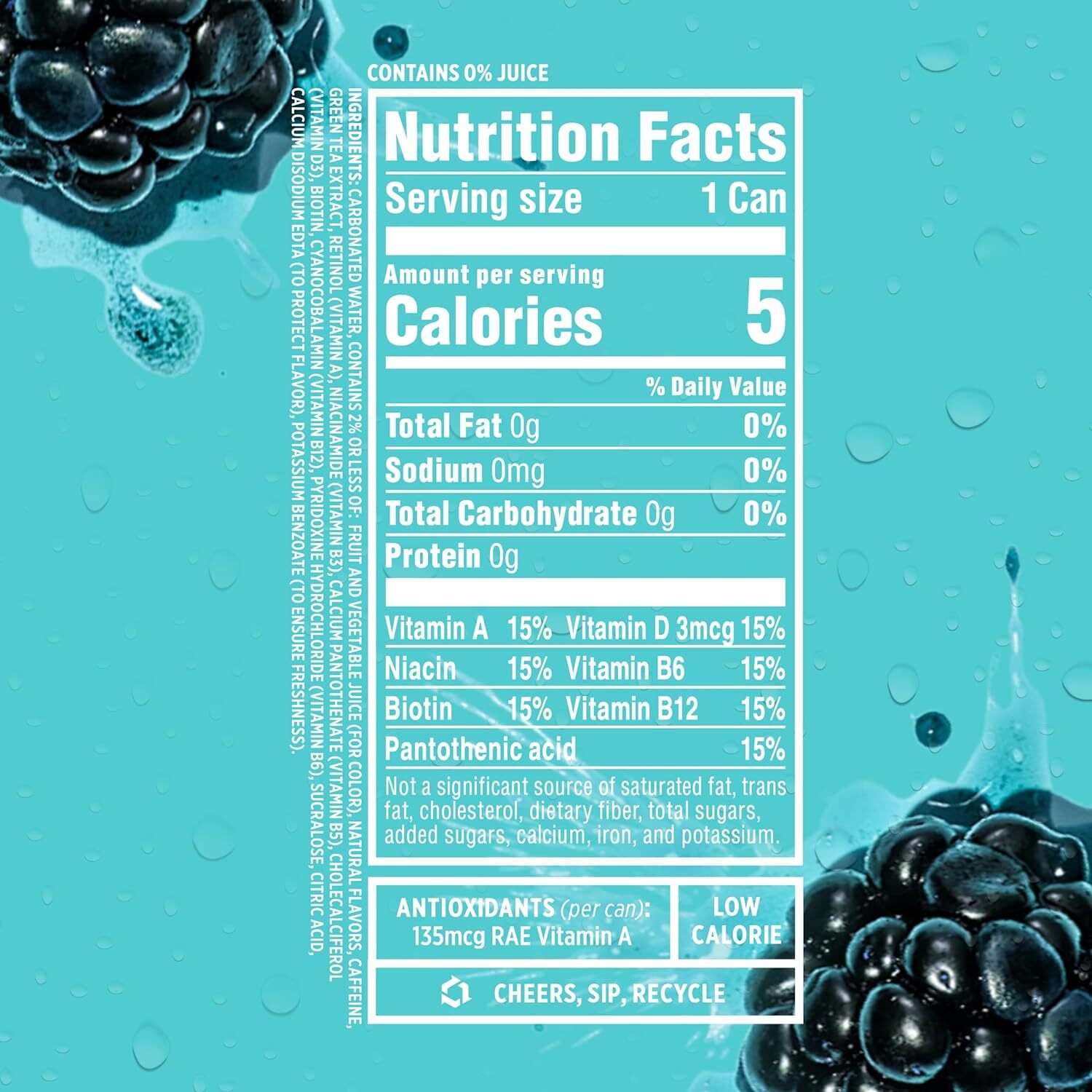 +Agua Con Gas De Frambuesa Azul Cafeina, Con Antioxidantes Y Vi