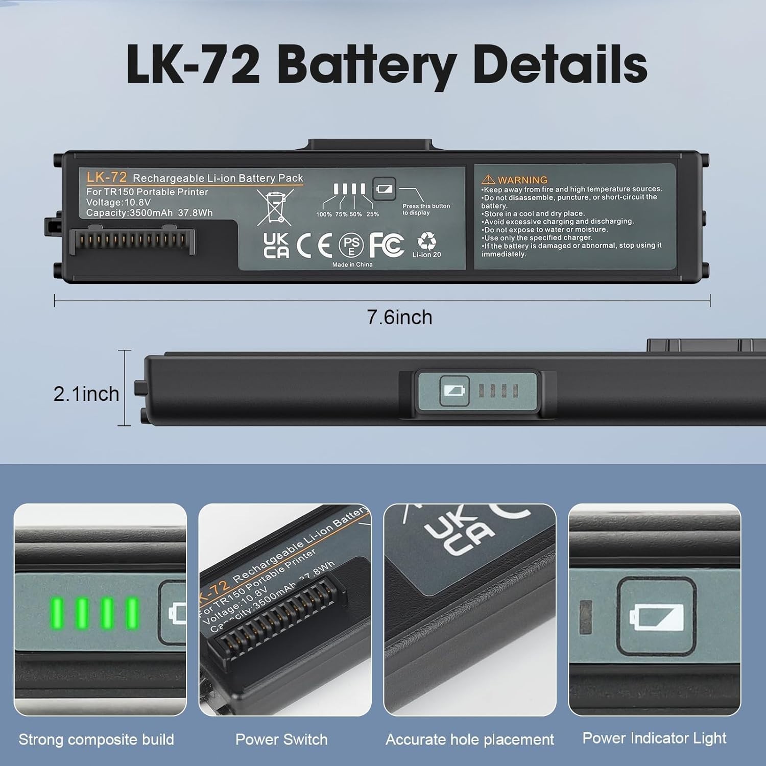 LK-72 Internal Battery for Canon PIXMA TR150 Mobile Printer 10.8V - Free Ship US