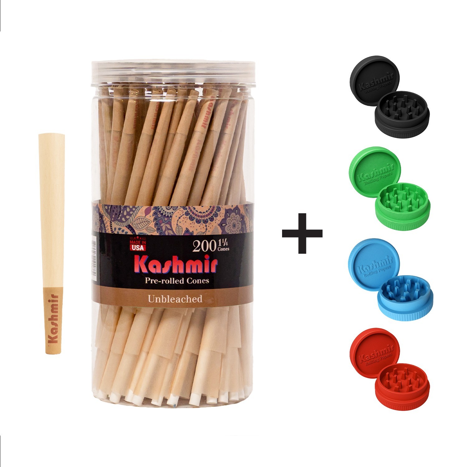 Kashmir Pre Rolled Cones Unbleached 200 pack Classic 1 1/4 Size Rolling Cones