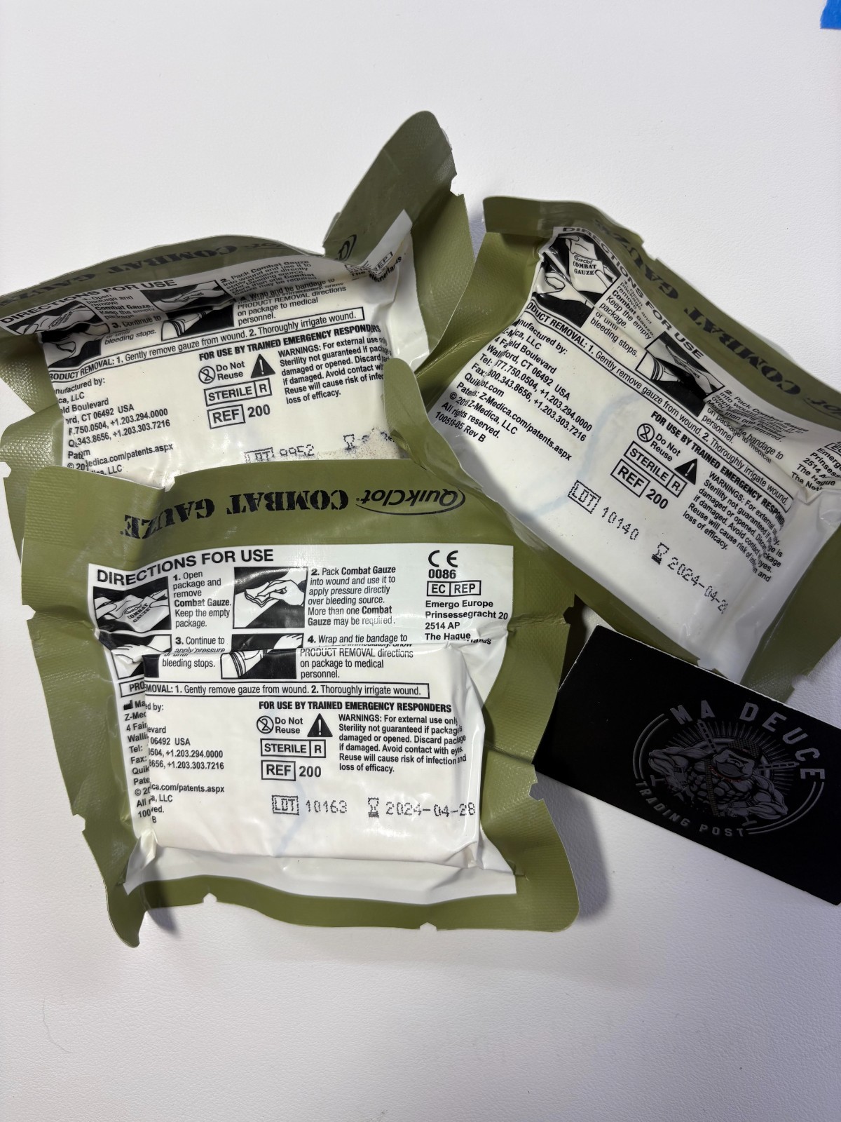Lot of 3 US Military Issue QuikClot Combat Gauze Z-Fold