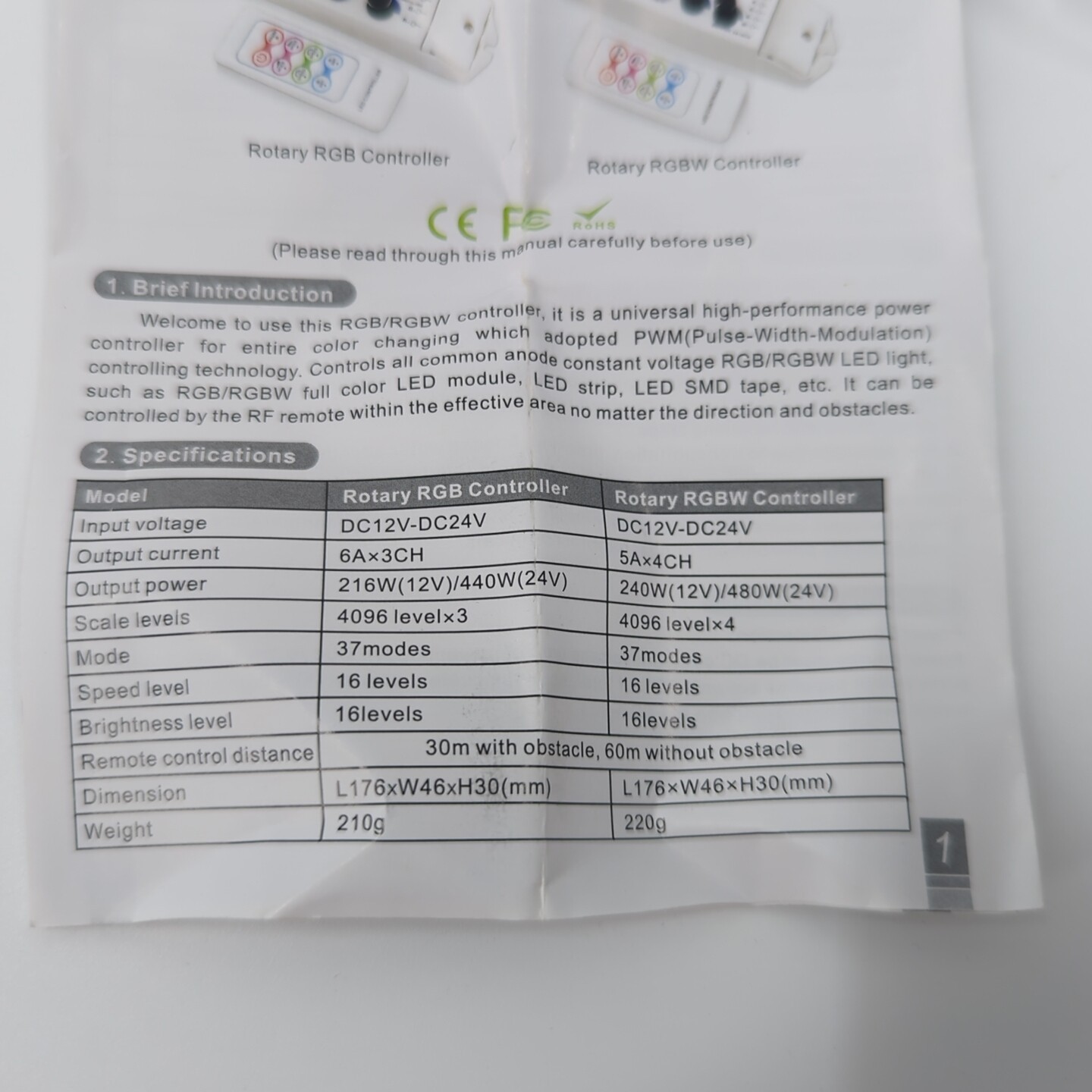 LED Light RGB RGBW Controller 4x Rotary Knobs with RF Remote 4 channel