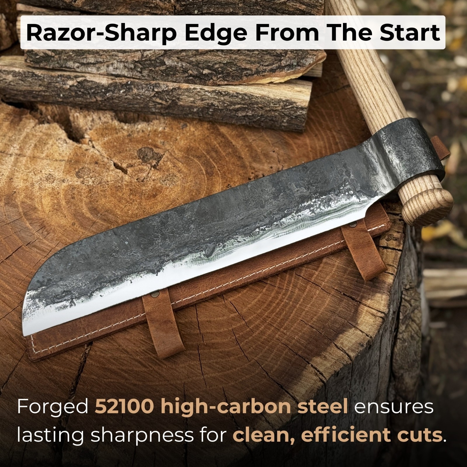 10in Blade Wood Splitting Froe Knife Blank Splitter Tool Steel Leather Sheath