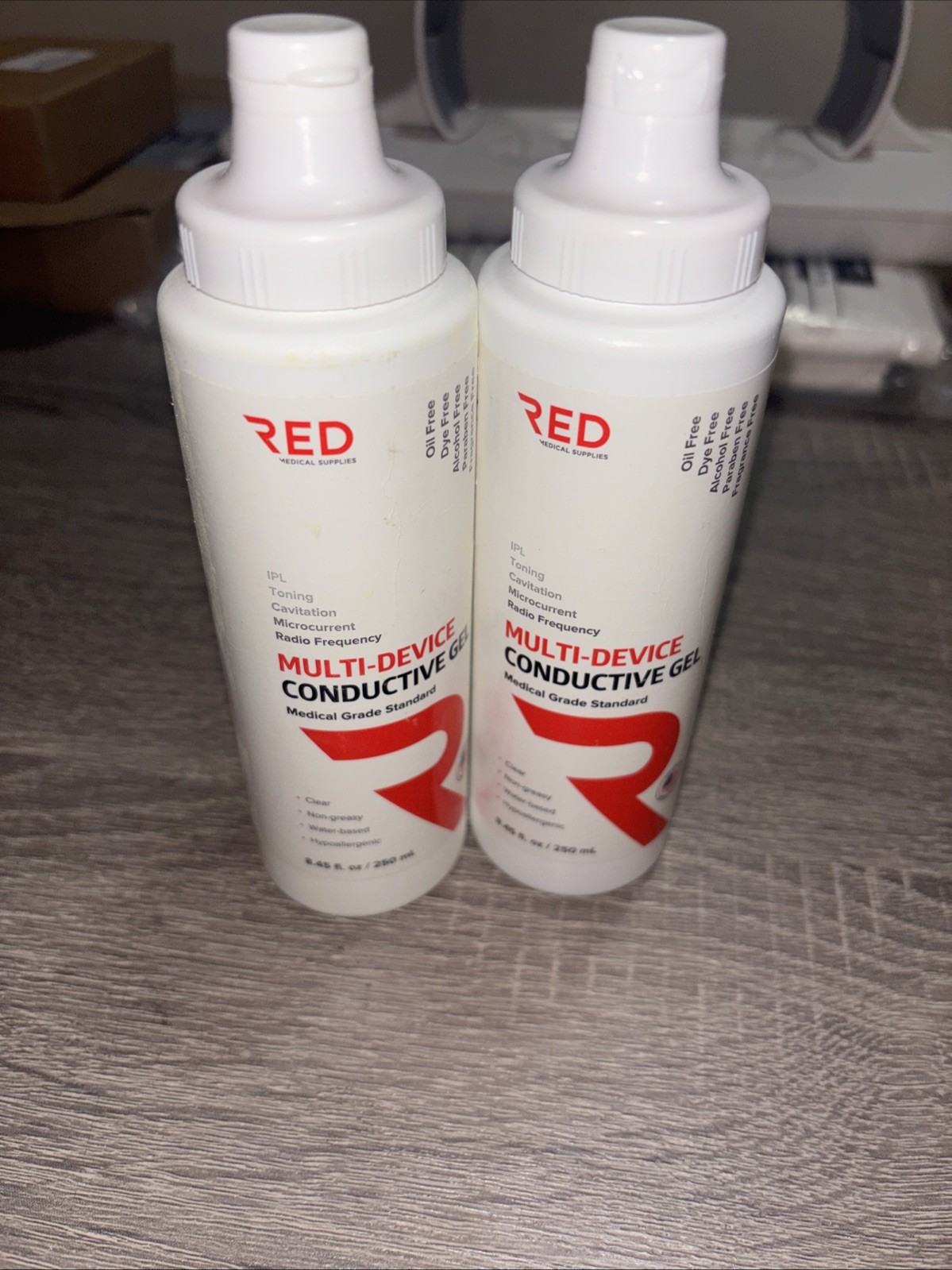 2 Two New Red Microcurrent Conductive Gel Hypoallergenic 8.45 Oz 250ml each.