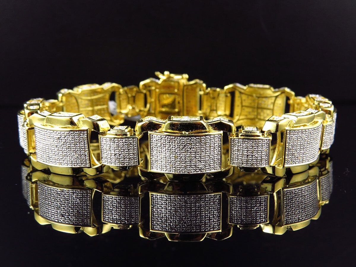 2 ctw Natural Moissanite 14K Yellow Gold Over Statement Link Men's Bracelet 9"