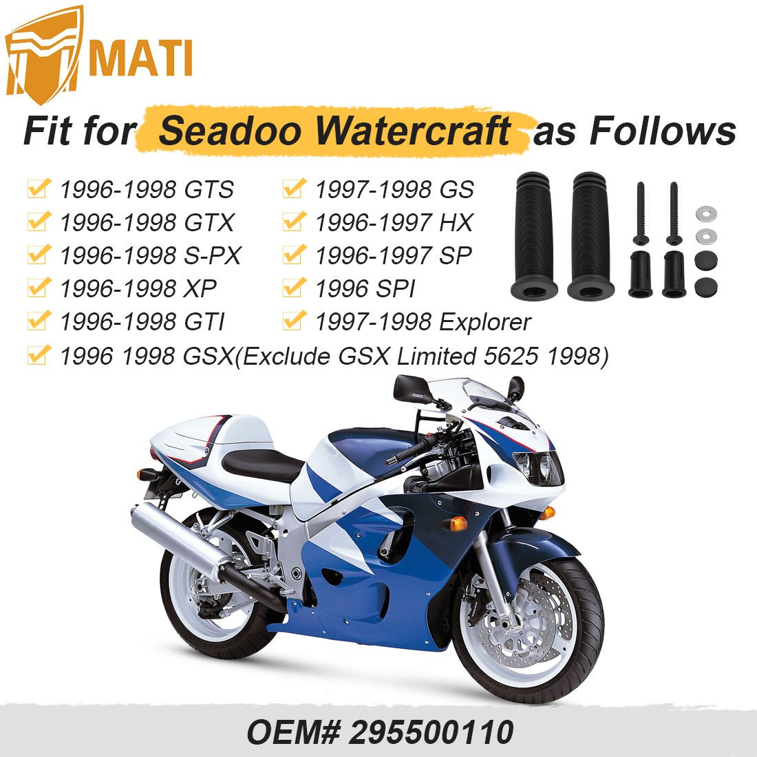 SeaDoo Handlebar Grip Kit for GSX GTS GTX SPX GTI XP GS HX SP SPI RFI 295500110