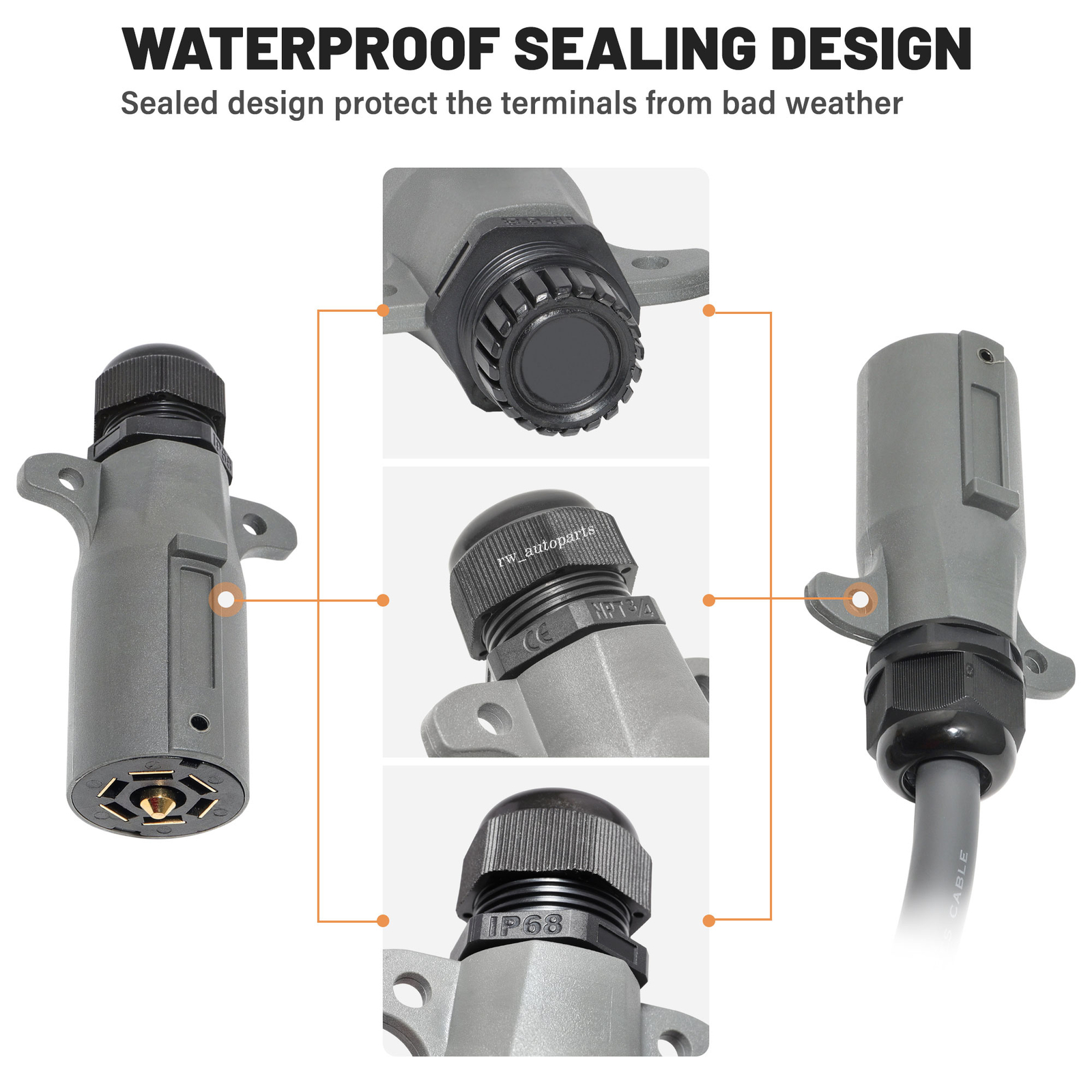 7-Way Blade Trailer Connector Plug with Waterproof Sealed 7 Pin RV-Style Adapter