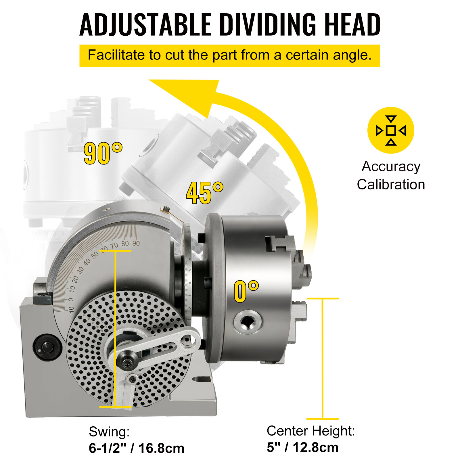 VEVOR Indexing Dividing Head 6" 3 Jaw Chuck & Tailstock for CNC Milling Machine