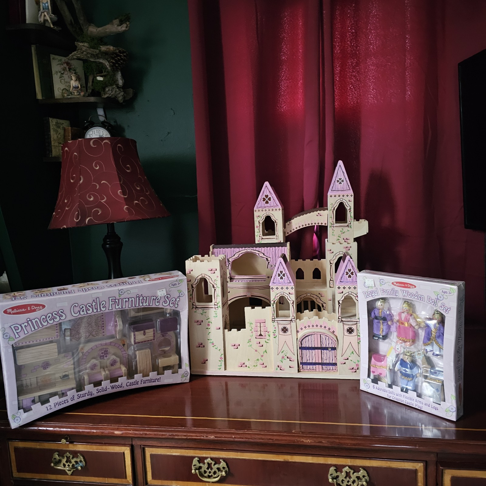 Melissa and Doug Wooden Folding Princess Castle and UNOPENED furniture and dolls