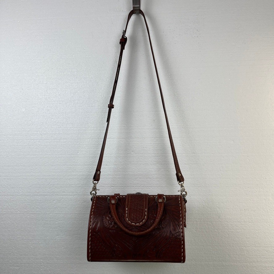 American West Tooled Leather Western Satchel Concho Crossbody Bag Cowgirl