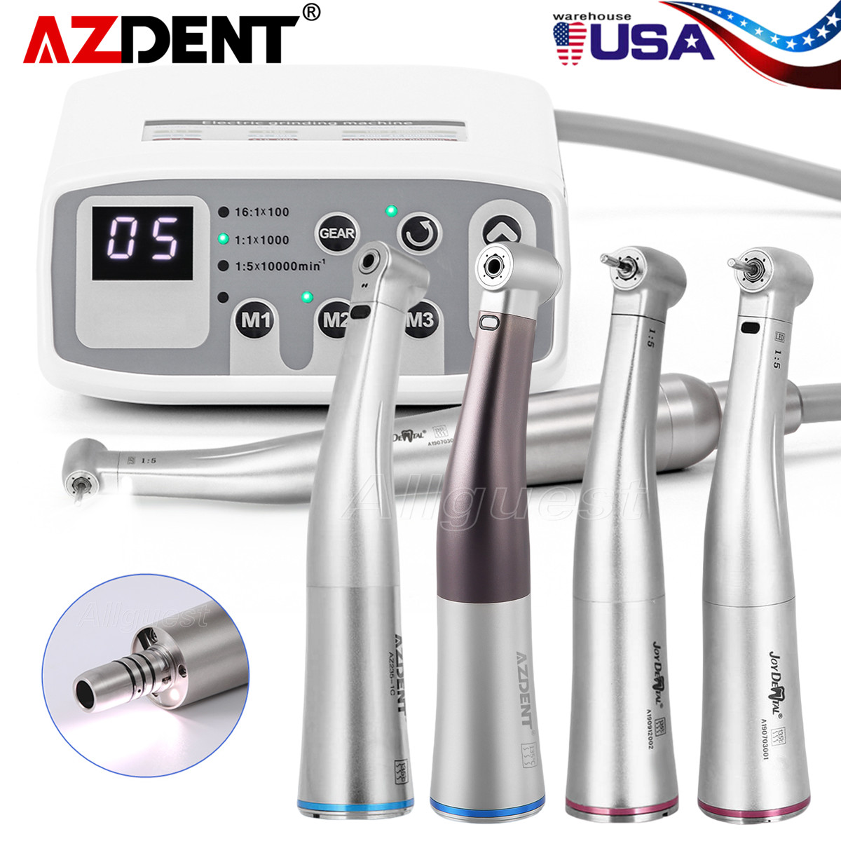 AZDENT Dental Brushless LED Electric Micro Motor 1:1/1:5 Increasing Handpiece