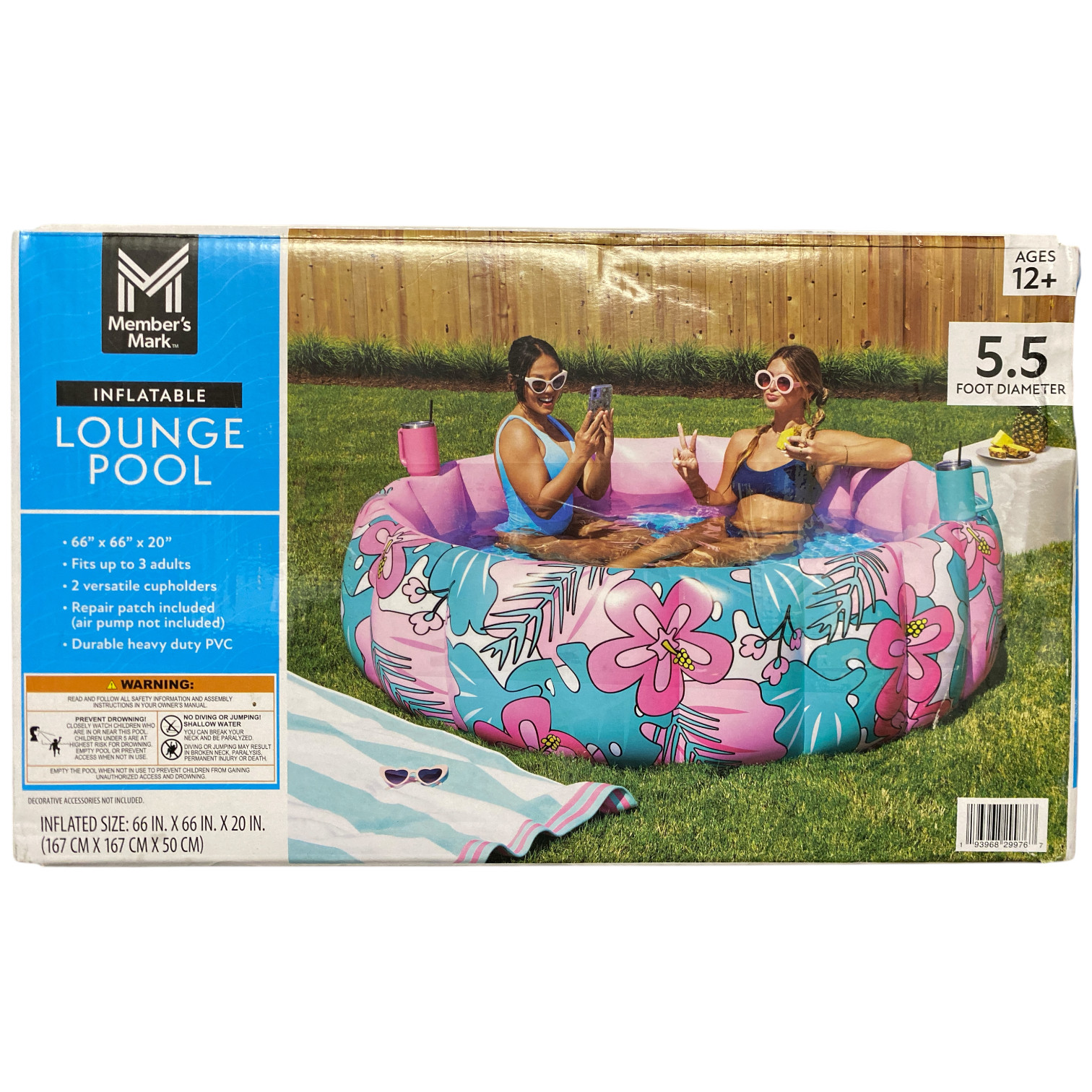 Member's Mark Inflatable Lounge Pool with Cup Holders, Tropical