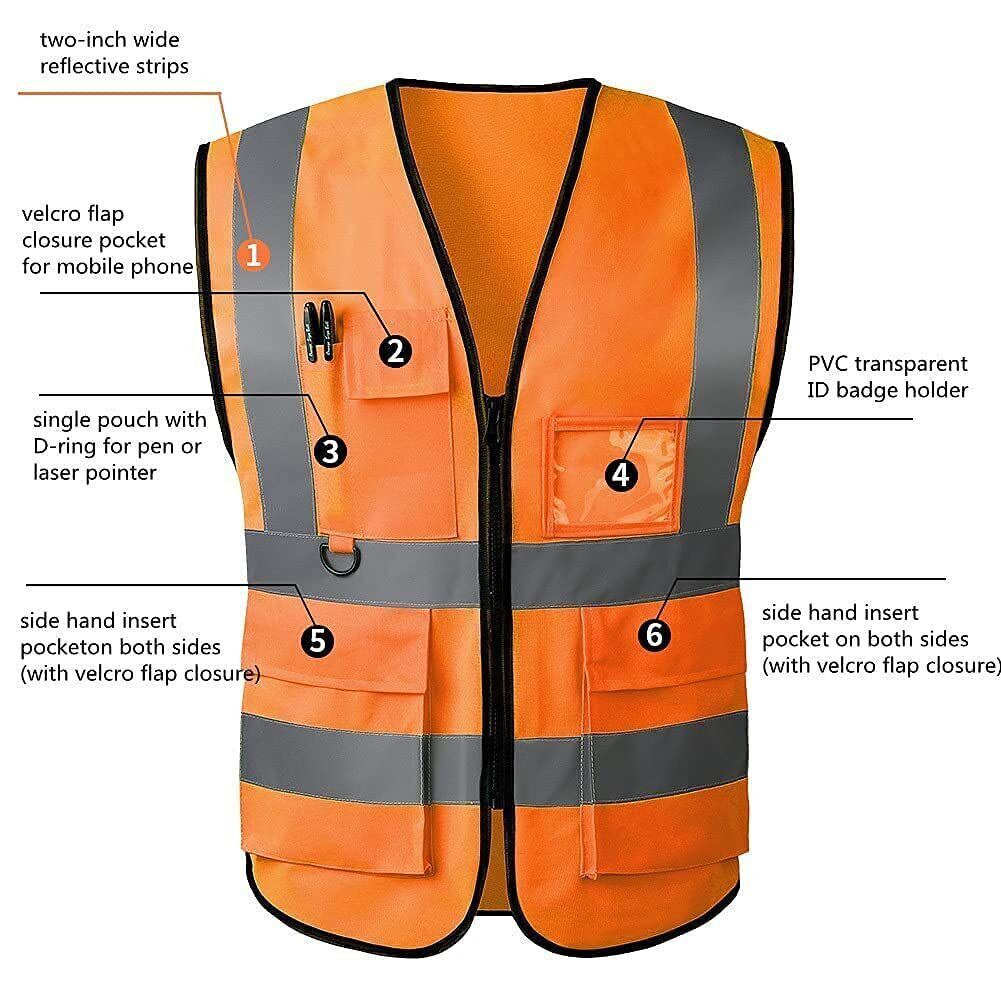 5 Pockets Safety Vest Reflective Security Vest High Visibility