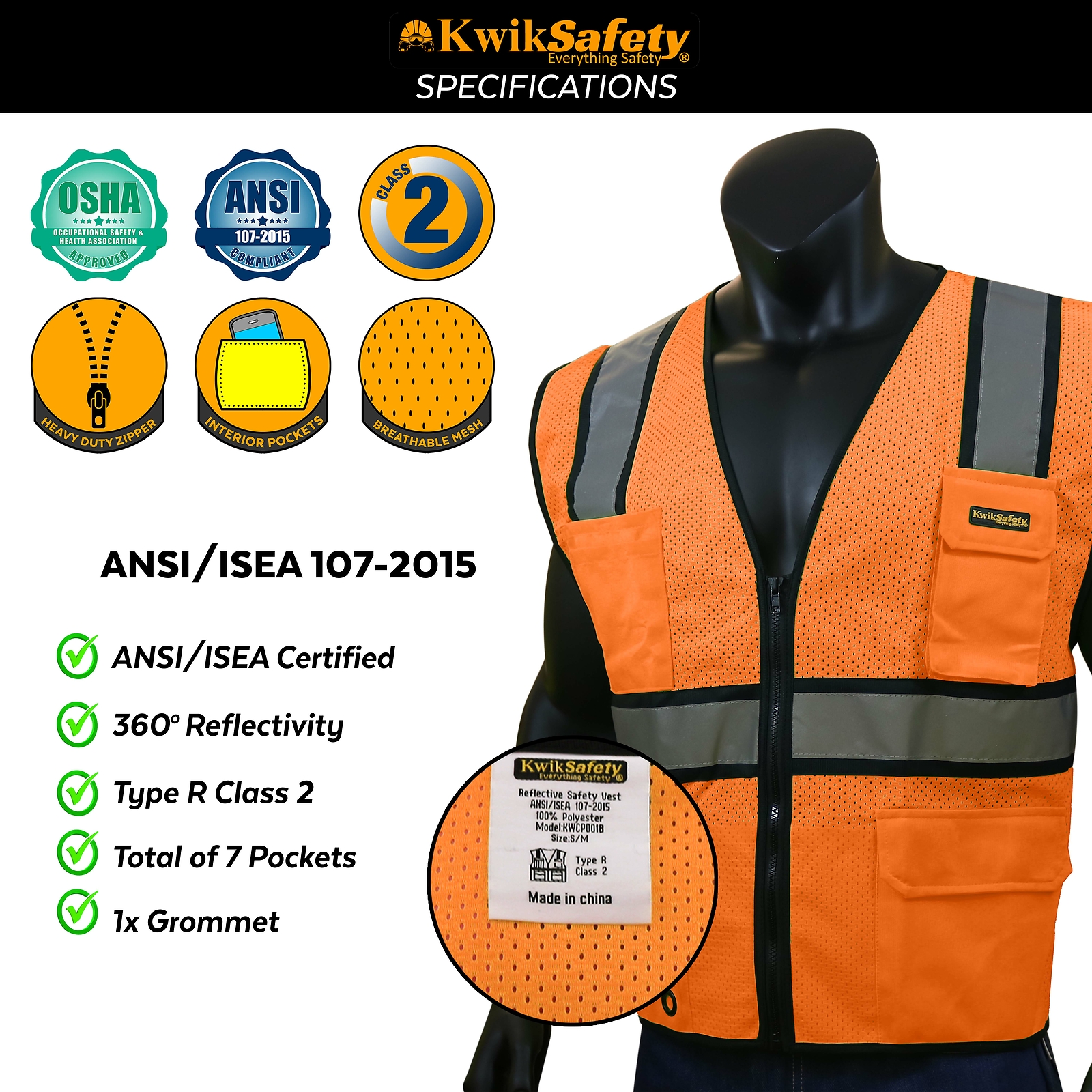 KwikSafety OFFICIAL (BLACK TRIM) Safety Vest