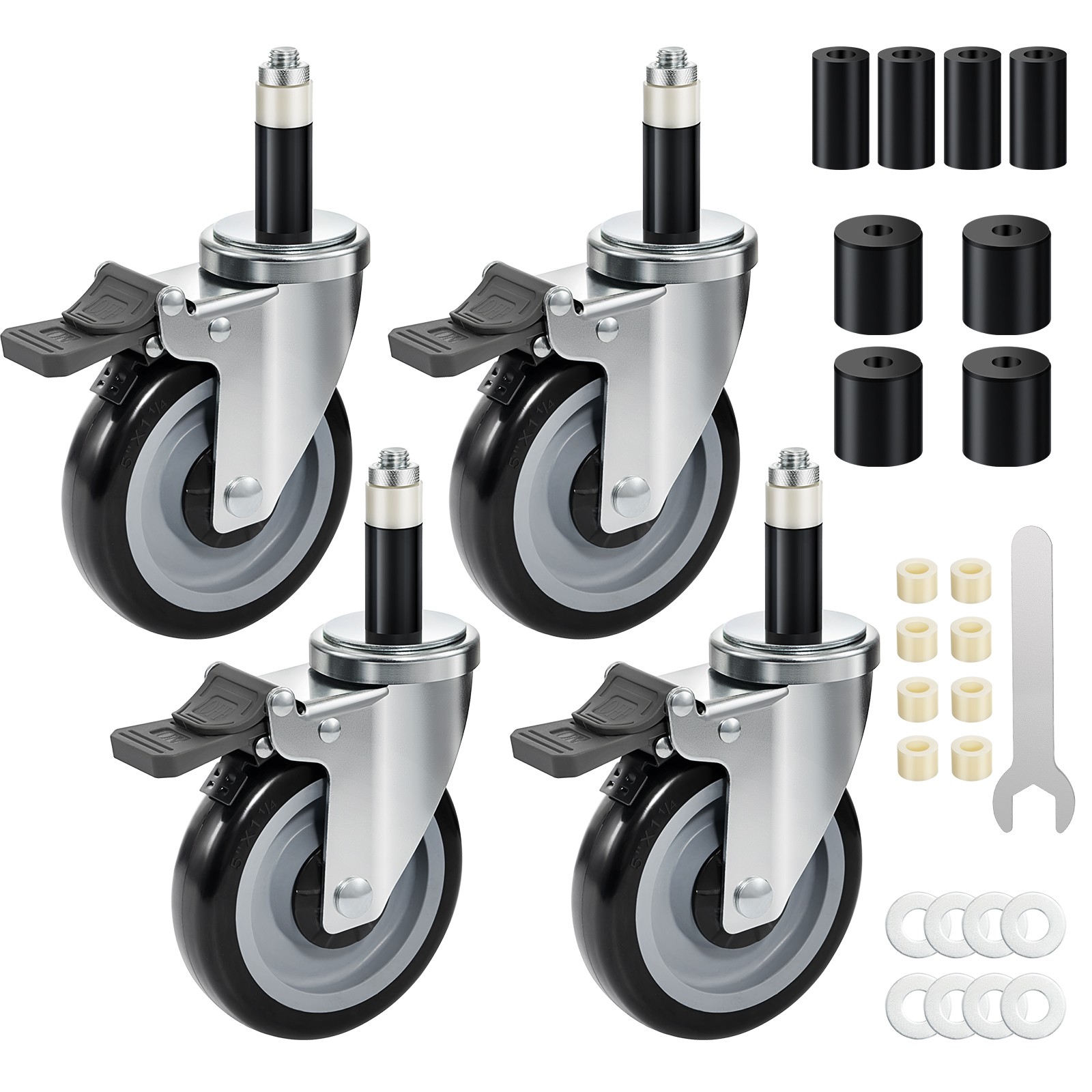 4 Pack 5" Swivel Caster Wheels Heavy Rubber Wheels Dual Locking 1600LBS Capacity