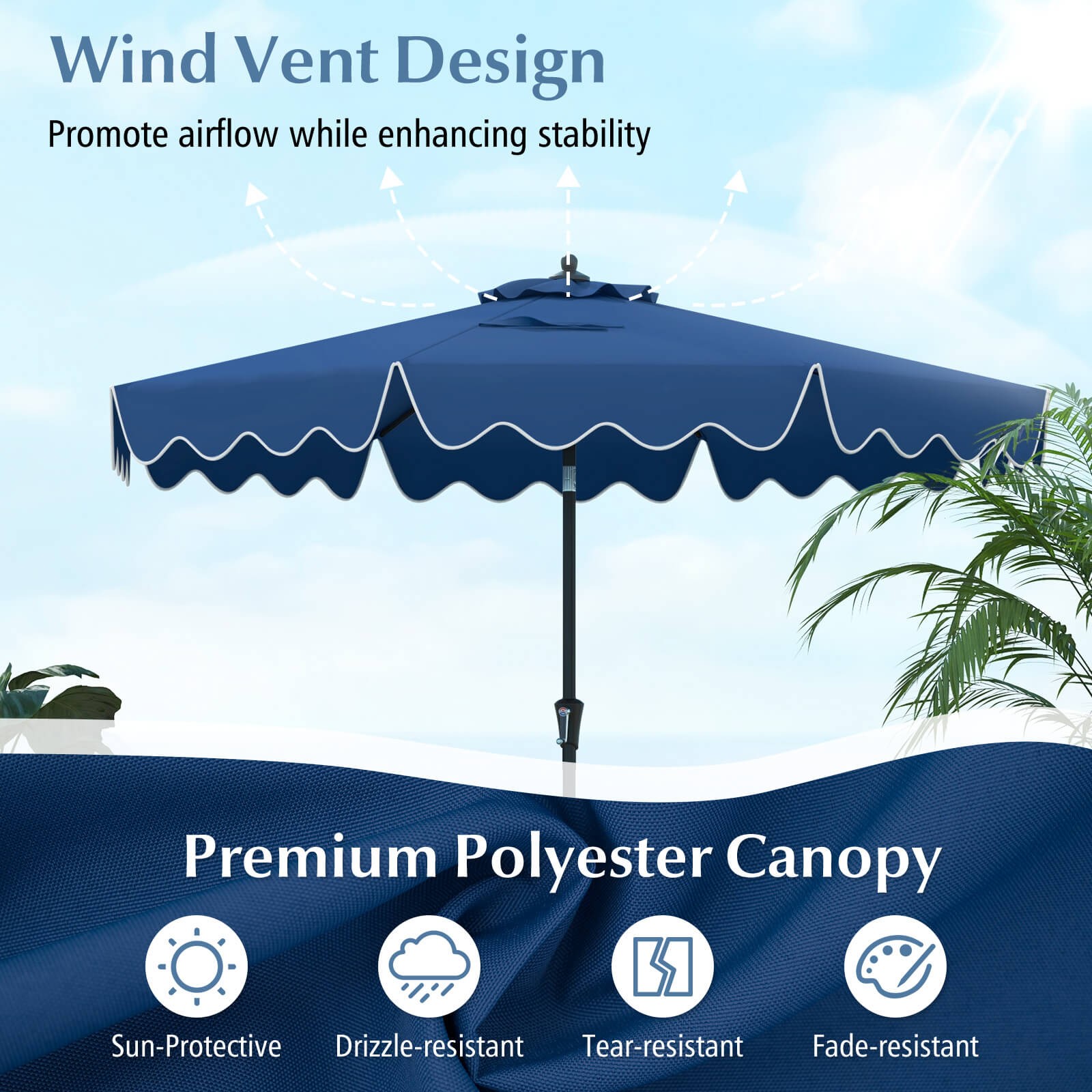 9 FT Patio Umbrella 2-Tier Market Table Umbrella w/ Sun-Protective Canopy