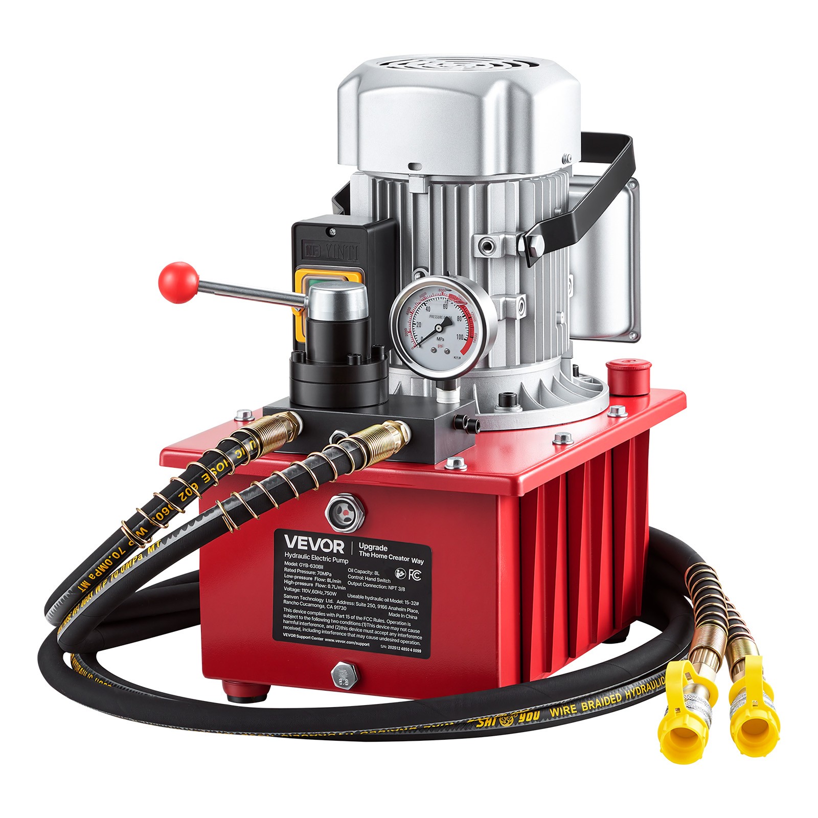 VEVOR Electric Hydraulic Pump 750W 10000 PSI Double Acting Hydraulic Power Unit