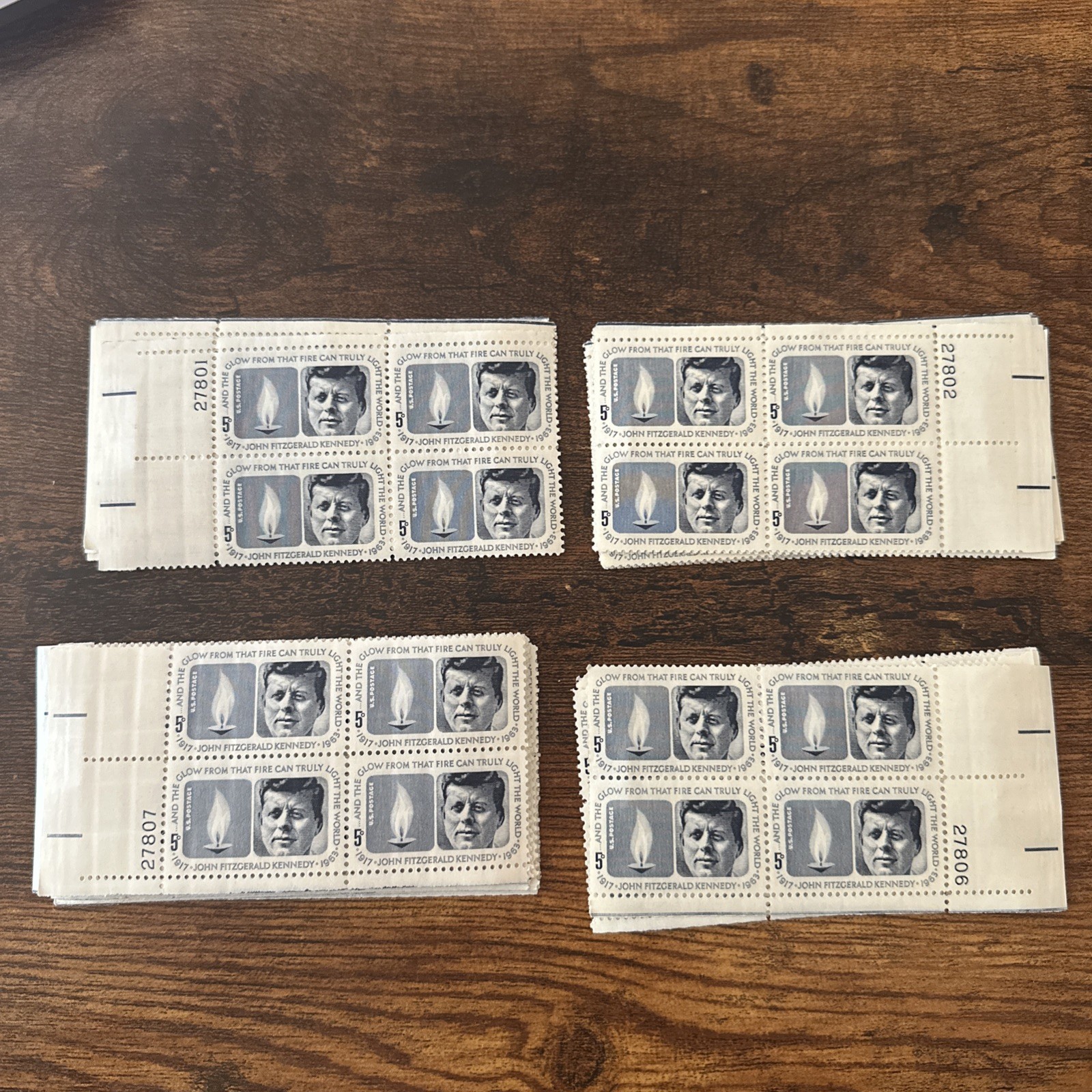 1965 Pres. John F Kennedy Plate Block of 4 5c Postage Stamps Sc# 1246 MNH
